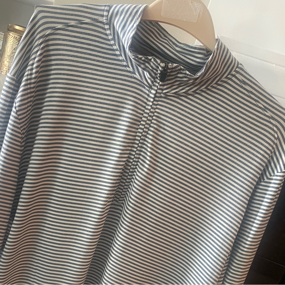 johnnie-O Blue and White Striped Quarter Zip